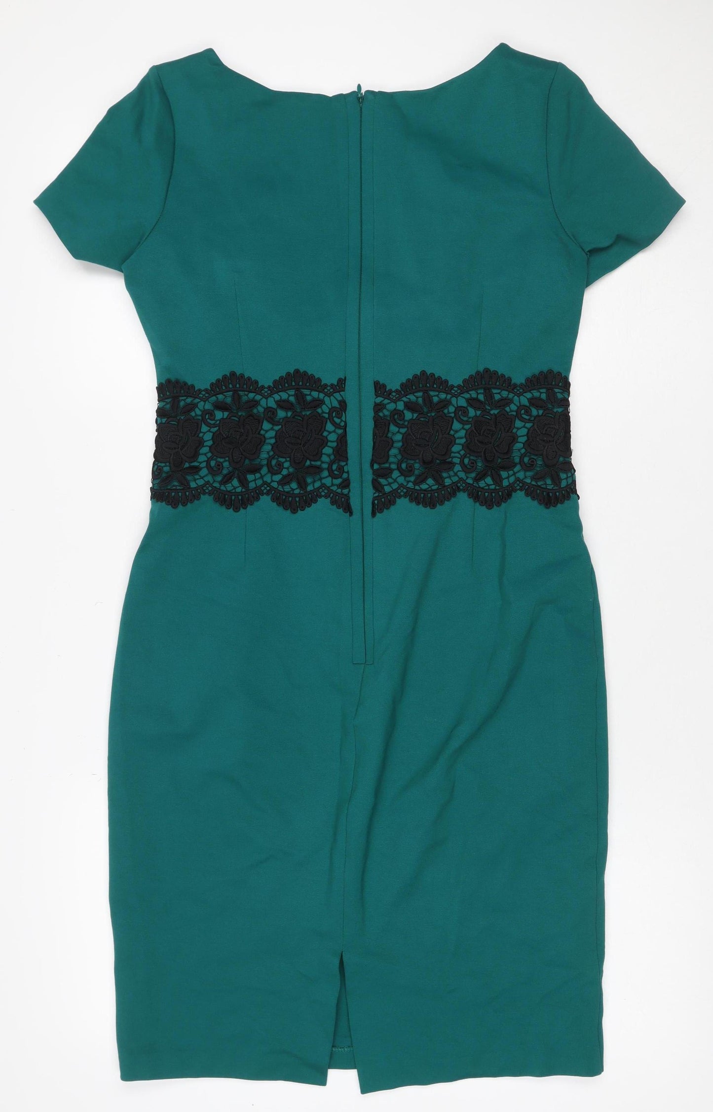 M&S Women Green UK 10 Shift Dress Floral Lace Trim Formal