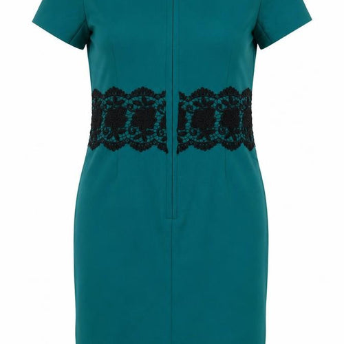 M&S Women Green UK 10 Shift Dress Floral Lace Trim Formal