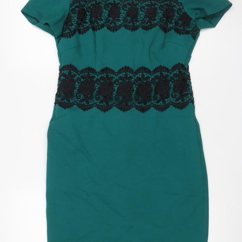 M&S Women Green UK 10 Shift Dress Floral Lace Trim Formal