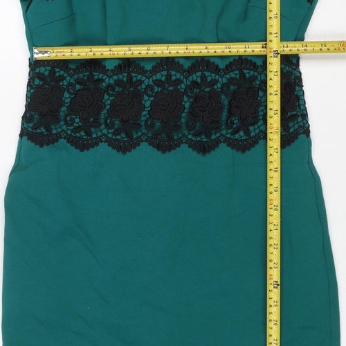 M&S Women Green UK 10 Shift Dress Floral Lace Trim Formal