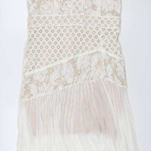 Coast Women Ivory UK 16 Fit & Flare Lace Pleated Midi Occasion Dress