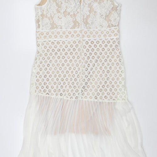 Coast Women Ivory UK 16 Fit & Flare Lace Pleated Midi Occasion Dress