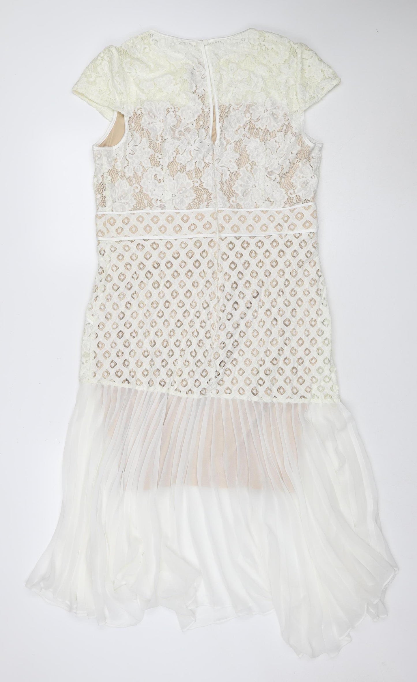 Coast Women Ivory UK 16 Fit & Flare Lace Pleated Midi Occasion Dress