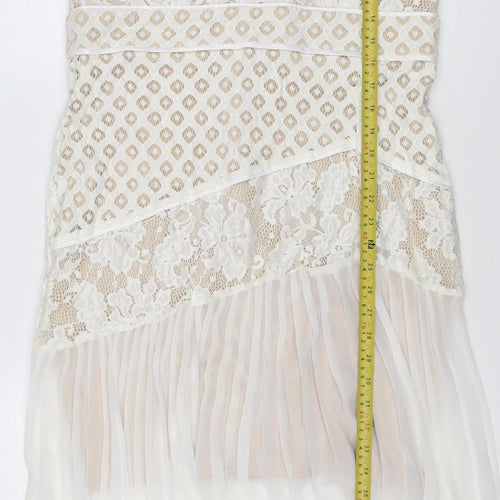 Coast Women Ivory UK 16 Fit & Flare Lace Pleated Midi Occasion Dress