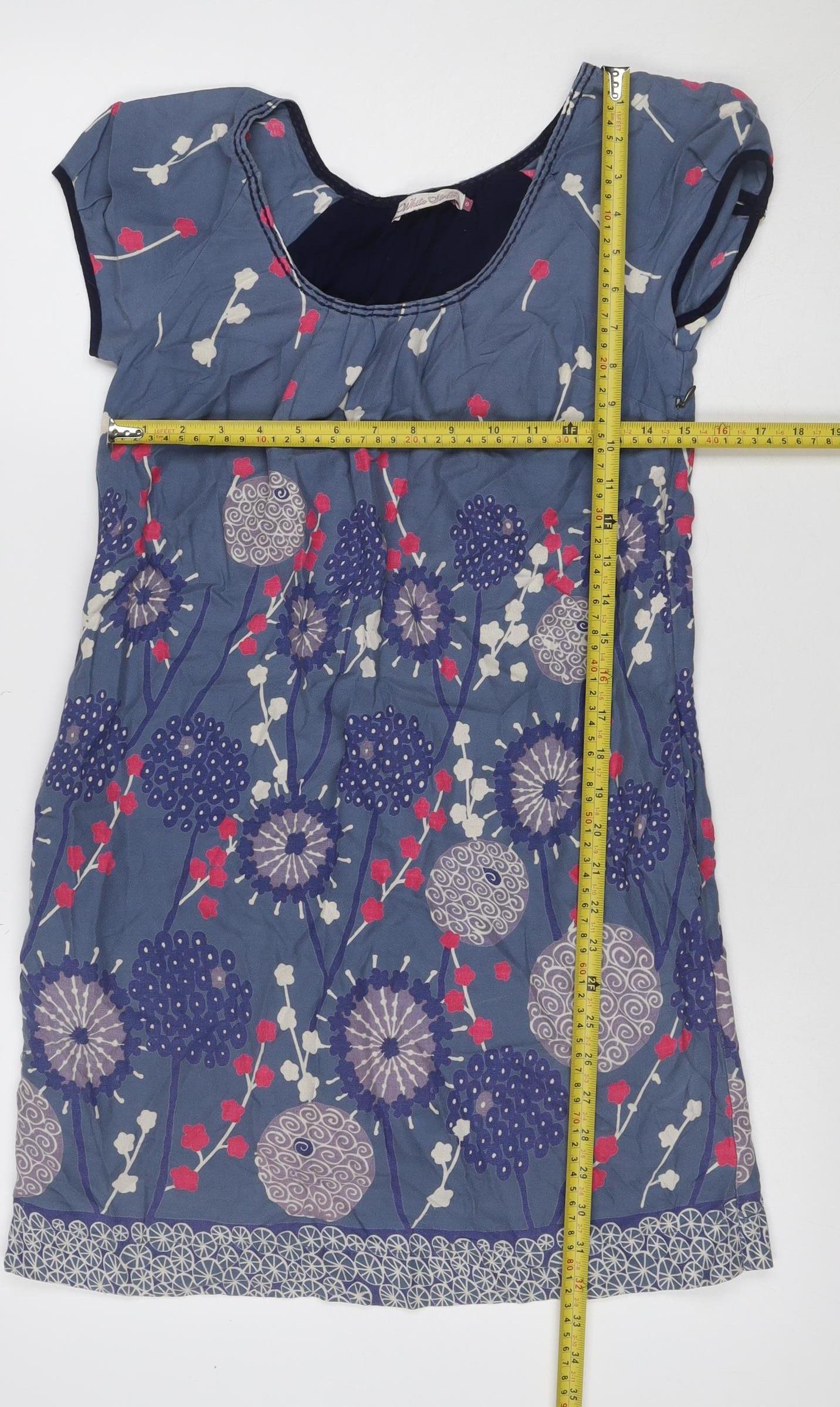 White Stuff Women Blue Floral Cotton Shift Dress Size 8