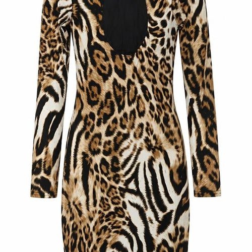 Lipsy London Women Brown Animal Print Bodycon Dress UK 8 Long Sleeve