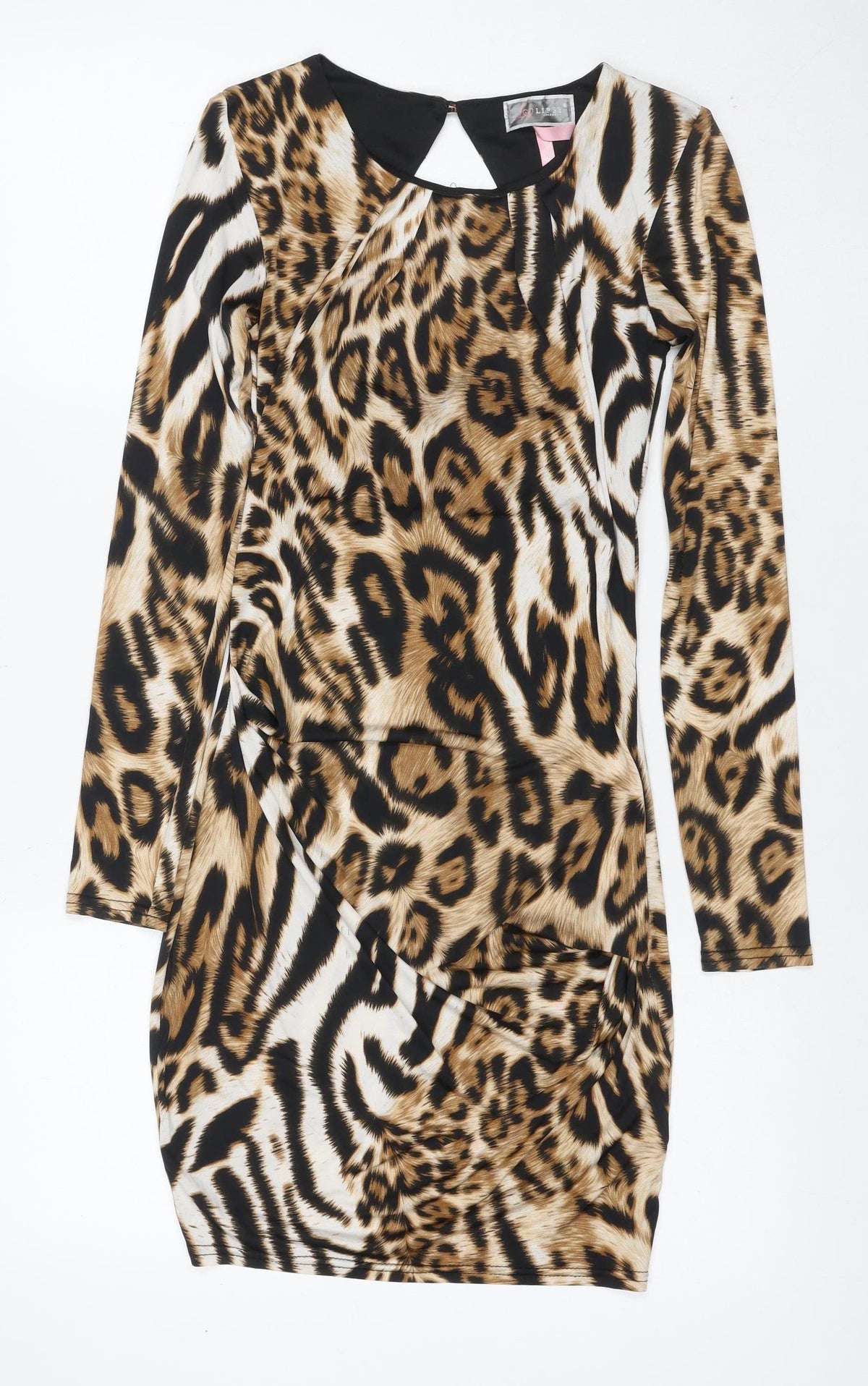 Lipsy London Women Brown Animal Print Bodycon Dress UK 8 Long Sleeve