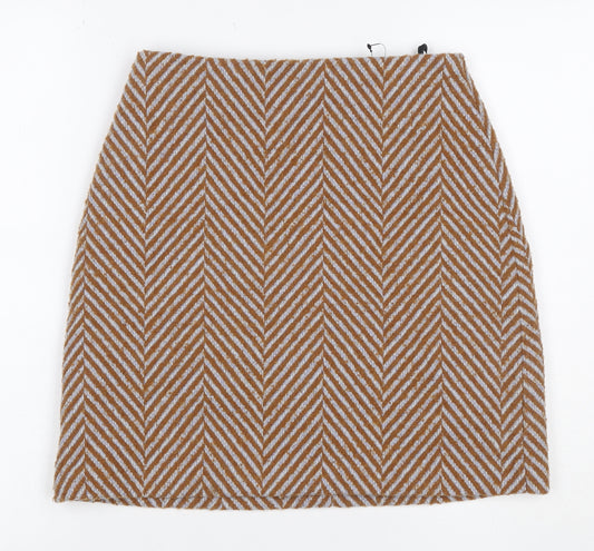 Marks and Spencer Women’s Brown Herringbone Wool Blend Pencil Skirt UK 8
