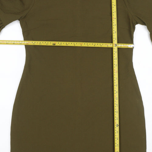 Boohoo Women Green UK 10 Bodycon Knee Dress Bell Sleeve Zip