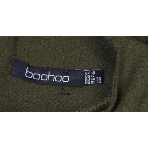 Boohoo Women Green UK 10 Bodycon Knee Dress Bell Sleeve Zip
