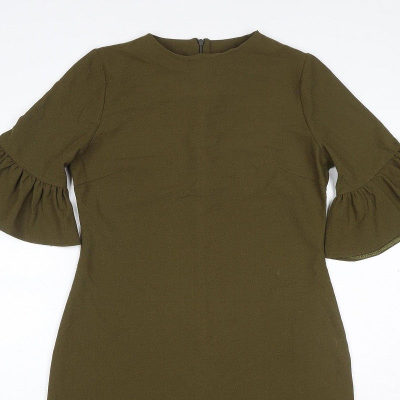Boohoo Women Green UK 10 Bodycon Knee Dress Bell Sleeve Zip