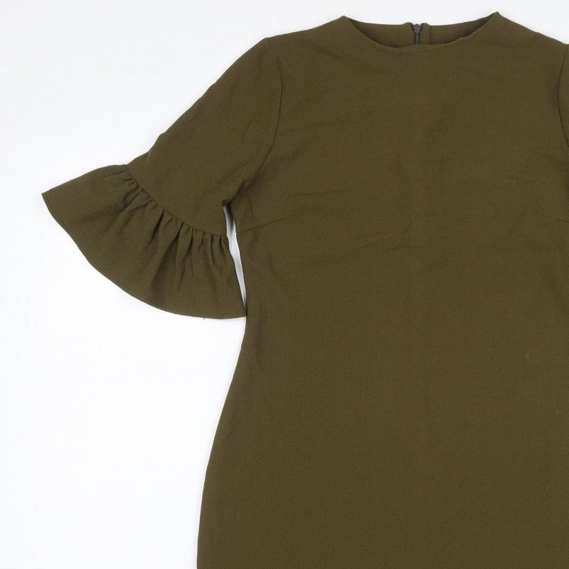 Boohoo Women Green UK 10 Bodycon Knee Dress Bell Sleeve Zip