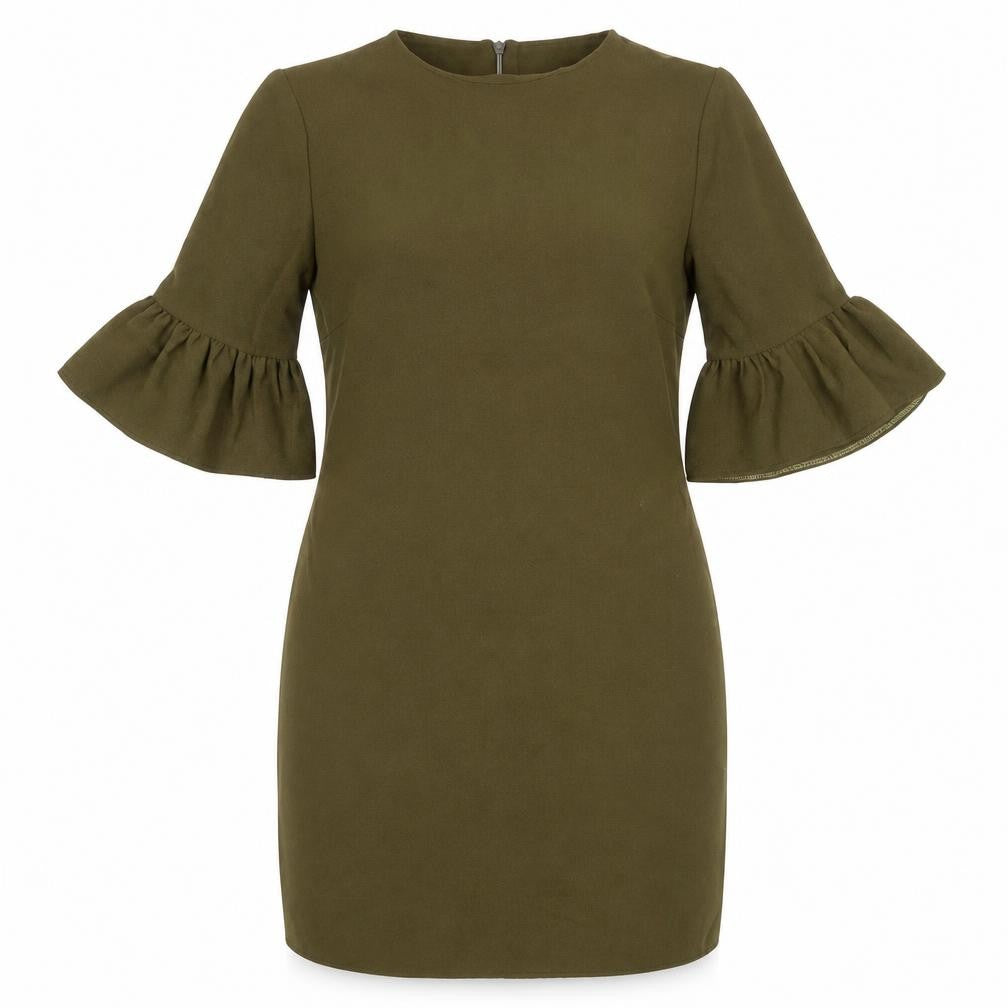 Boohoo Women Green UK 10 Bodycon Knee Dress Bell Sleeve Zip