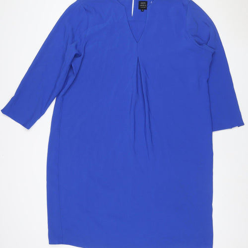 John Lewis Women Blue UK 18 Knee Length Sheath Ruched Long Sleeve Dress