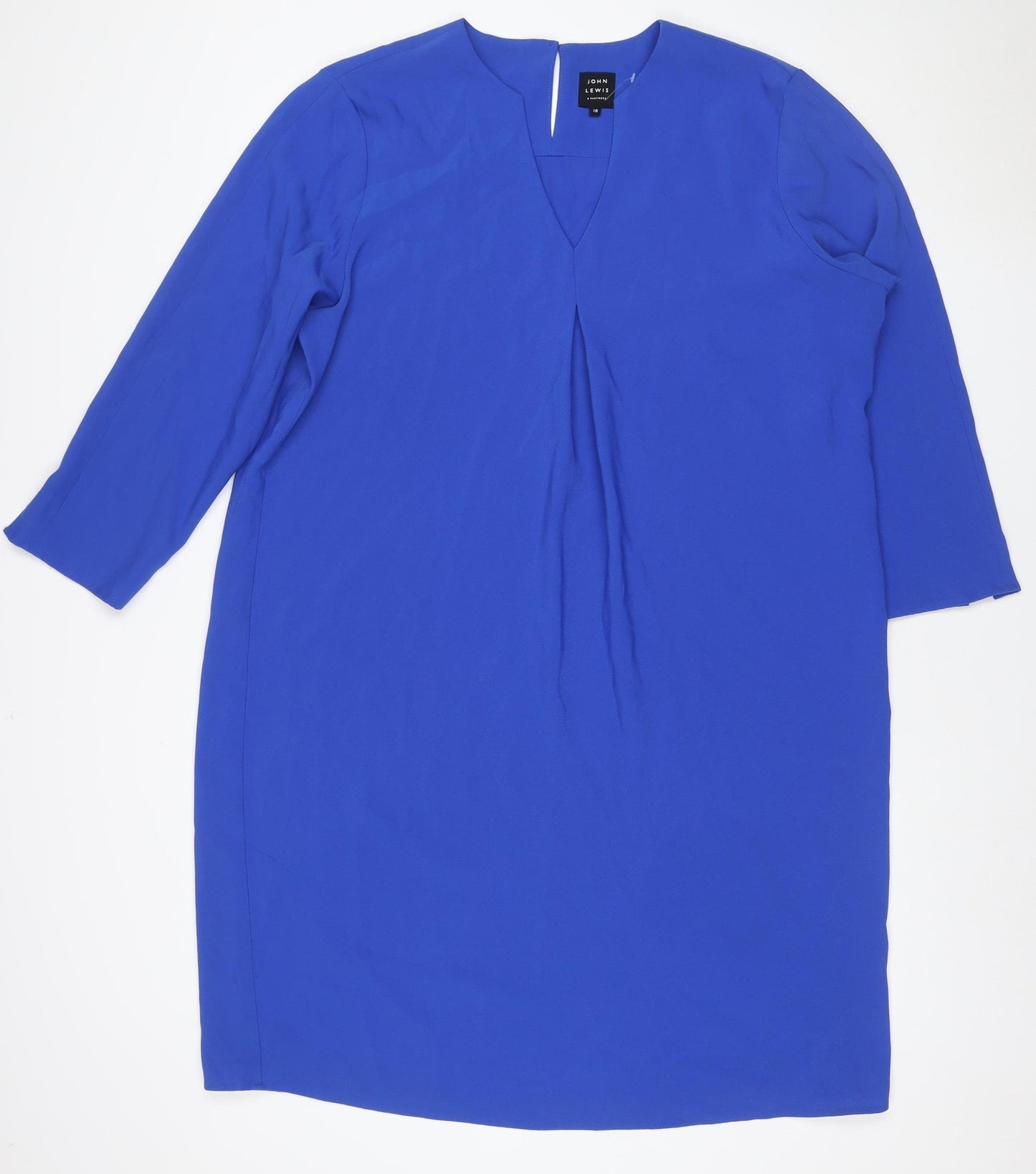 John Lewis Women Blue UK 18 Knee Length Sheath Ruched Long Sleeve Dress