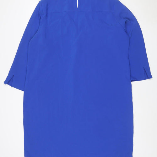 John Lewis Women Blue UK 18 Knee Length Sheath Ruched Long Sleeve Dress