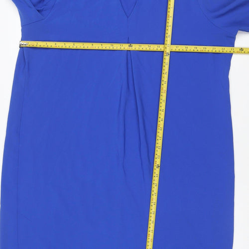John Lewis Women Blue UK 18 Knee Length Sheath Ruched Long Sleeve Dress