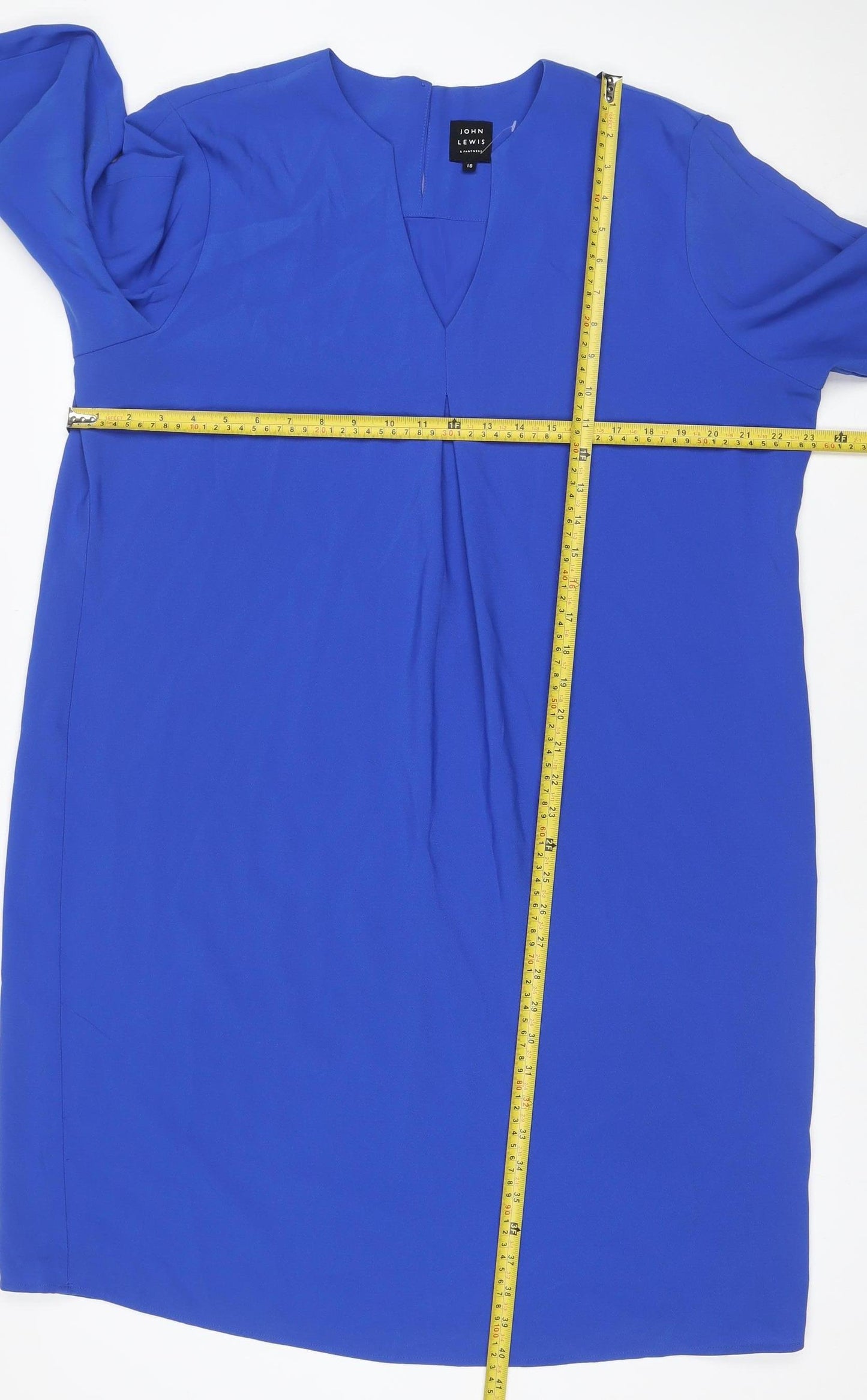John Lewis Women Blue UK 18 Knee Length Sheath Ruched Long Sleeve Dress