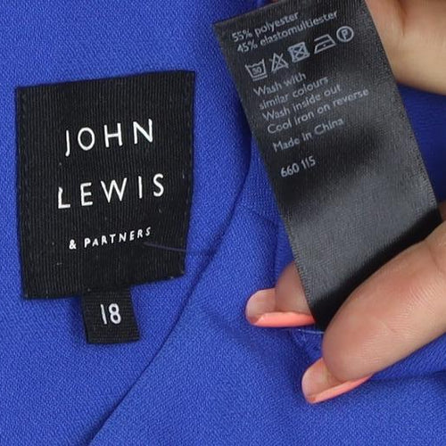 John Lewis Women Blue UK 18 Knee Length Sheath Ruched Long Sleeve Dress