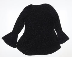 Quiz Women Black Glitter V-Neck Bell Sleeve Blouse UK 18 Party