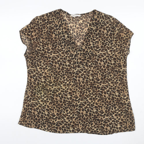 Bonmarche Women Brown Leopard Print V-Neck Short Sleeve Blouse Size 20
