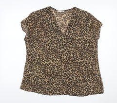 Bonmarche Women Brown Leopard Print V-Neck Short Sleeve Blouse Size 20