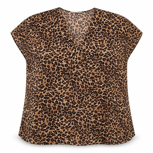 Bonmarche Women Brown Leopard Print V-Neck Short Sleeve Blouse Size 20