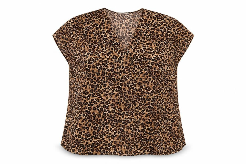 Bonmarche Women Brown Leopard Print V-Neck Short Sleeve Blouse Size 20