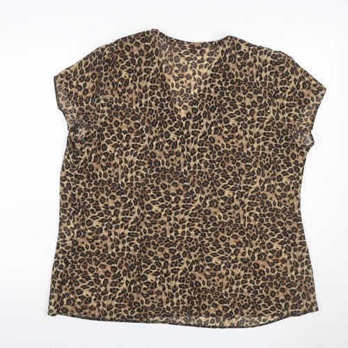 Bonmarche Women Brown Leopard Print V-Neck Short Sleeve Blouse Size 20