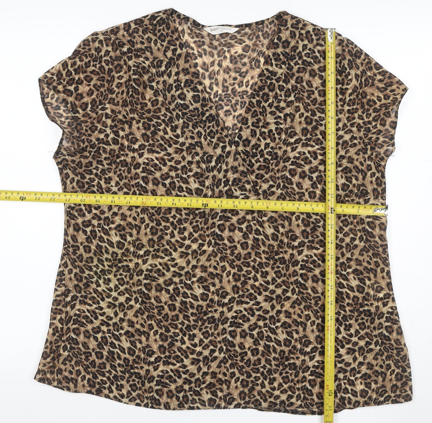 Bonmarche Women Brown Leopard Print V-Neck Short Sleeve Blouse Size 20