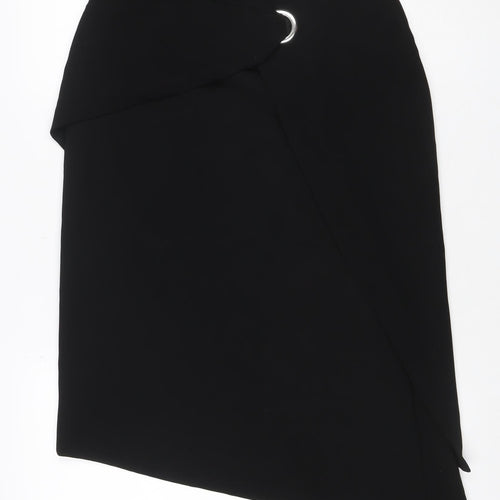 Witchery Women Black UK 8 Asymmetric Wrap Mini Skirt Silver D-Ring