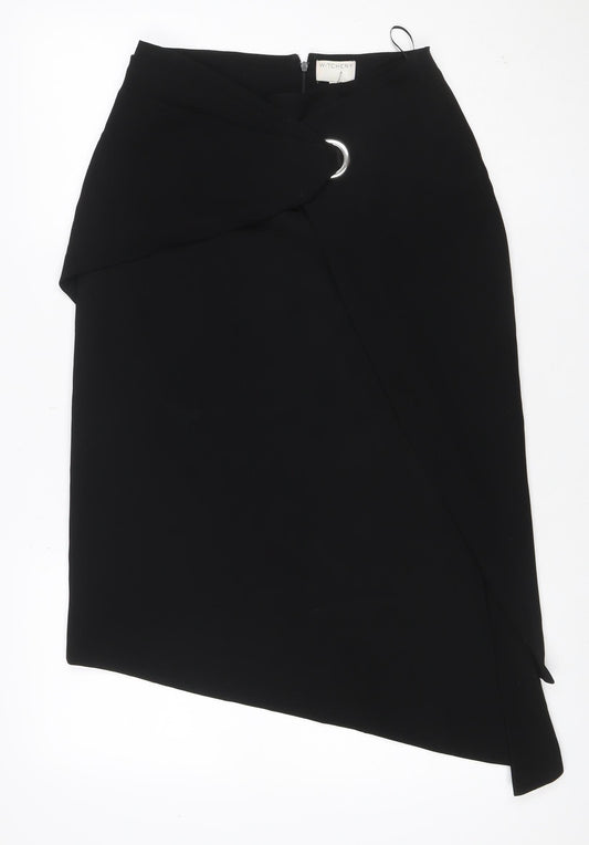 Witchery Women Black UK 8 Asymmetric Wrap Mini Skirt Silver D-Ring