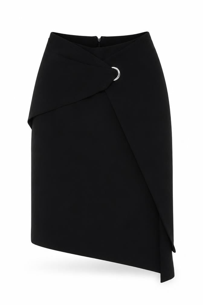 Front view of Witchery Women Black UK 8 Asymmetric Wrap Mini Skirt Silver D-Ring