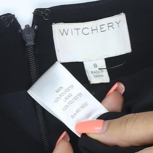 Witchery Women Black UK 8 Asymmetric Wrap Mini Skirt Silver D-Ring