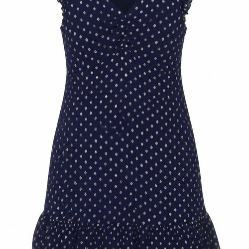 Sosandar Women Blue Size 14 Midi Ruffle Polka Dot V-Neck Dress