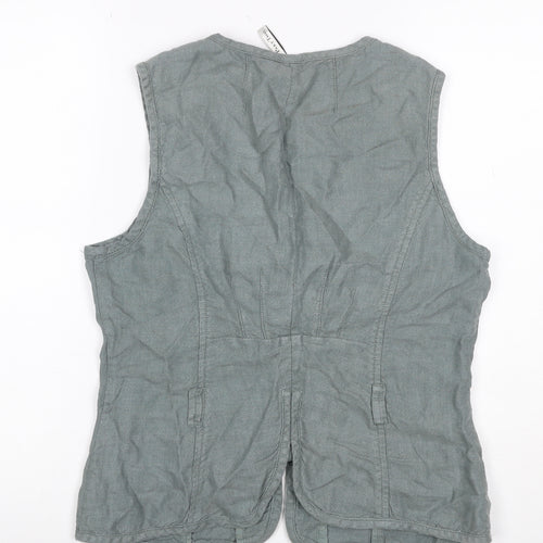 Part Two Women Grey Linen Button-Up Sleeveless Top Size 14 Pockets