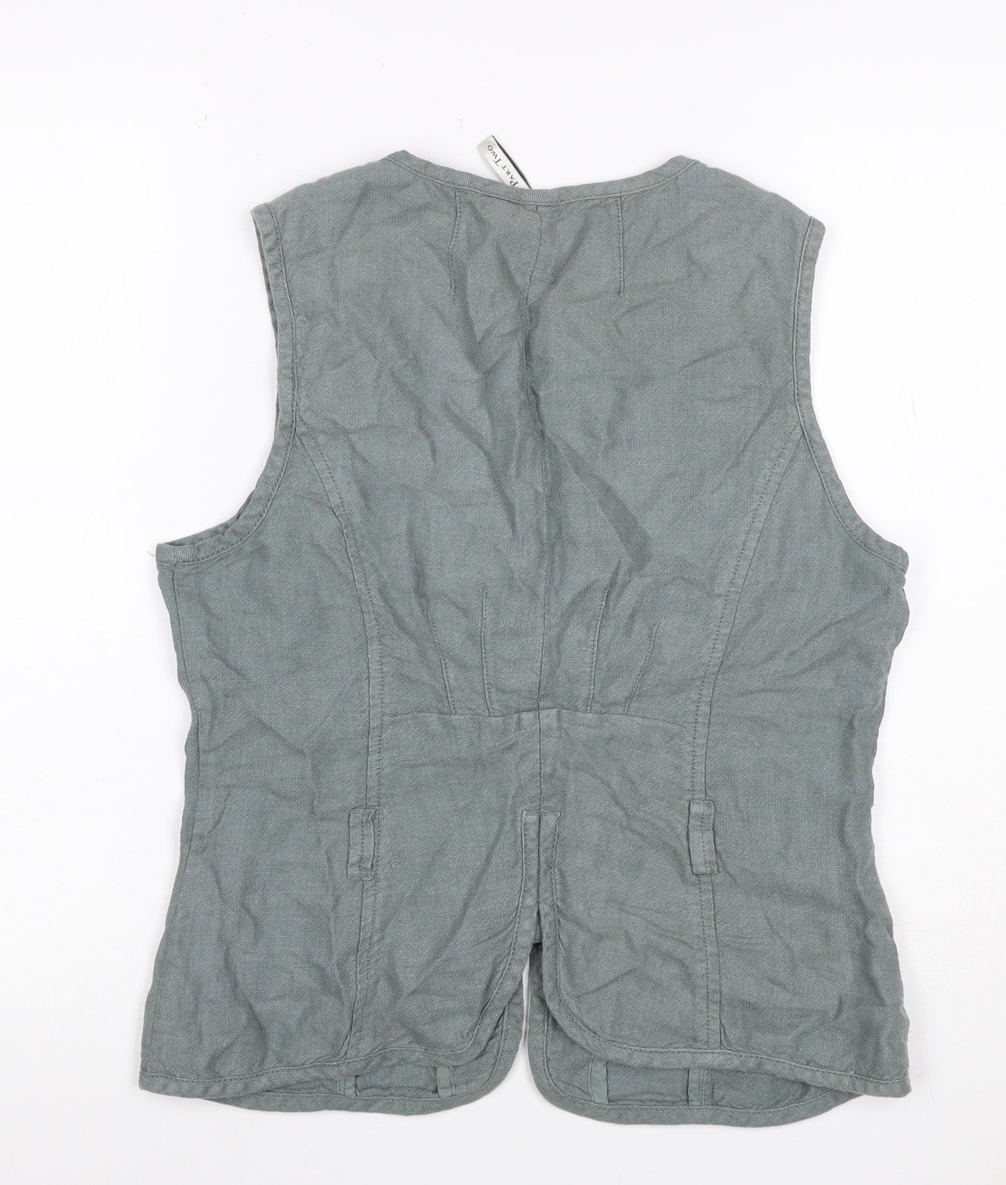 Part Two Women Grey Linen Button-Up Sleeveless Top Size 14 Pockets