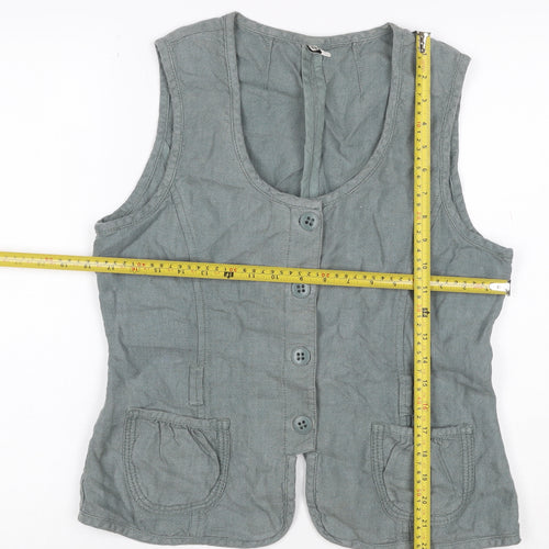Part Two Women Grey Linen Button-Up Sleeveless Top Size 14 Pockets
