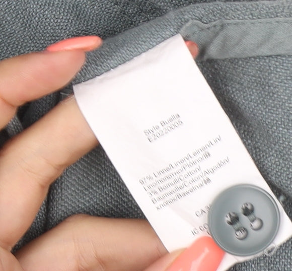Part Two Women Grey Linen Button-Up Sleeveless Top Size 14 Pockets