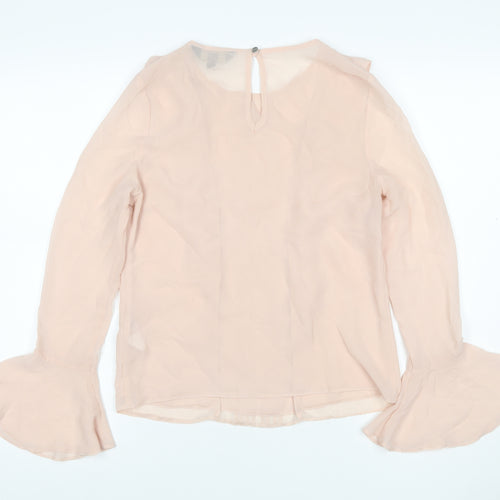 Lipsy London Women Pink UK 6 Chiffon Ruffle Pleated Bell Sleeve Blouse