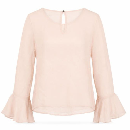 Lipsy London Women Pink UK 6 Chiffon Ruffle Pleated Bell Sleeve Blouse