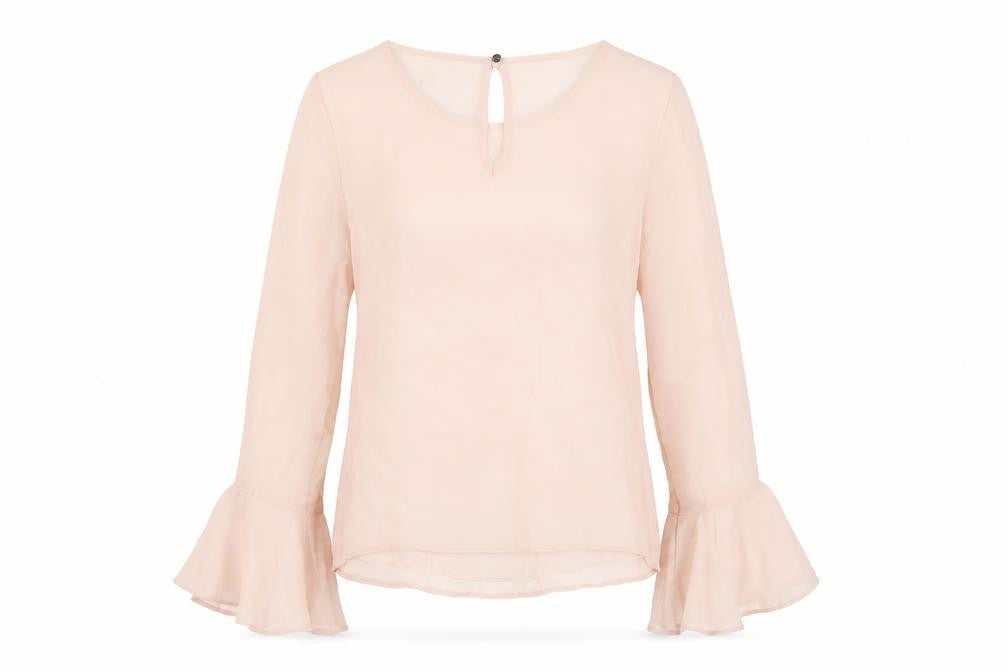 Lipsy London Women Pink UK 6 Chiffon Ruffle Pleated Bell Sleeve Blouse