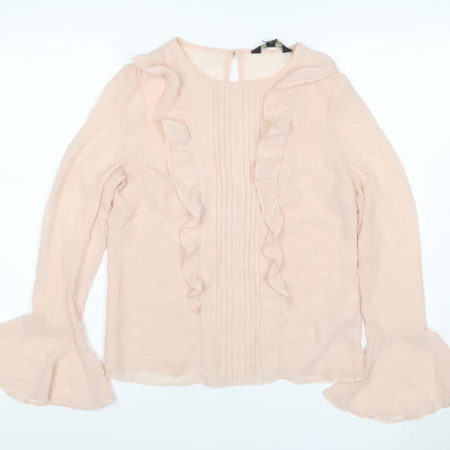 Lipsy London Women Pink UK 6 Chiffon Ruffle Pleated Bell Sleeve Blouse