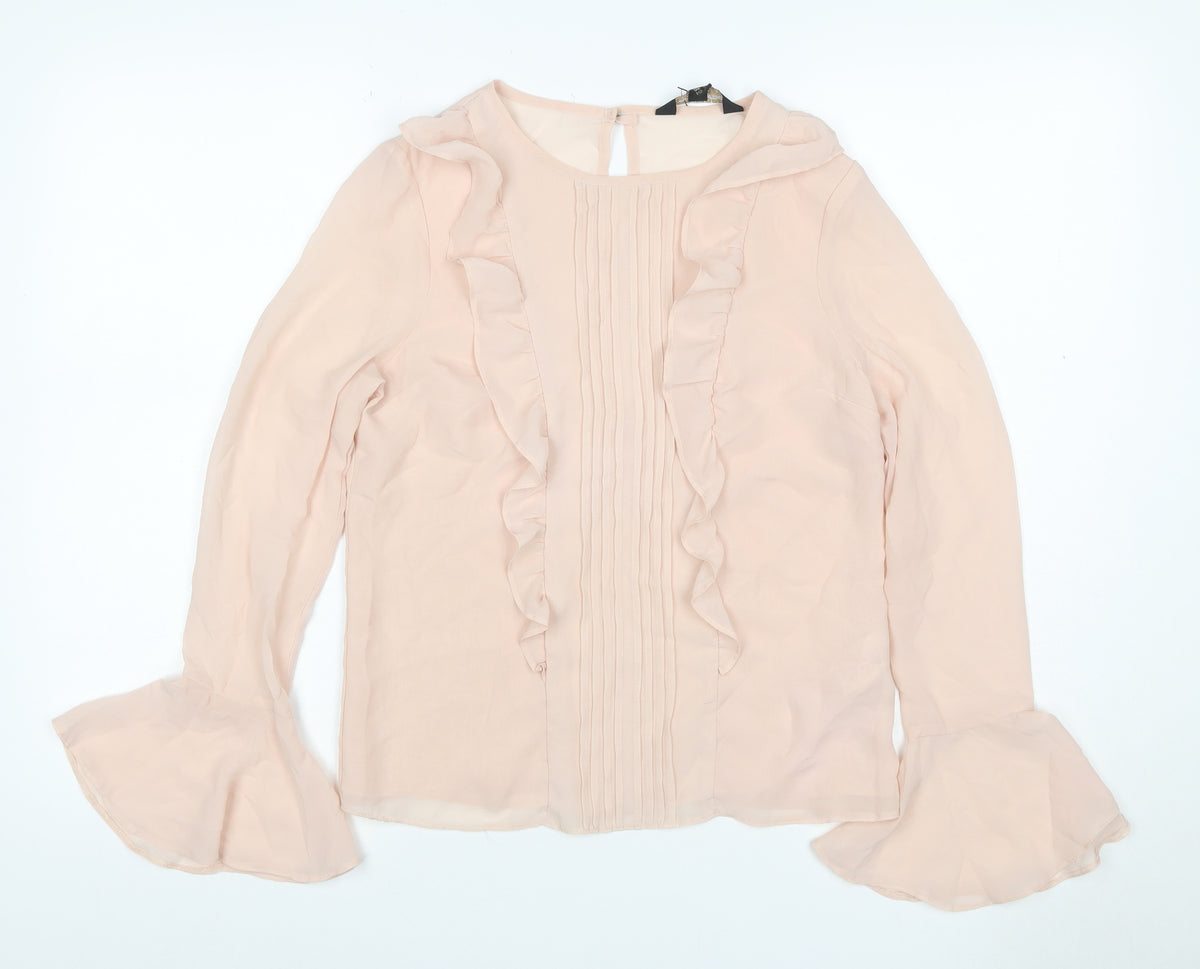 Lipsy London Women Pink UK 6 Chiffon Ruffle Pleated Bell Sleeve Blouse