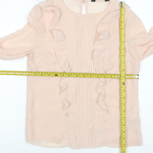 Lipsy London Women Pink UK 6 Chiffon Ruffle Pleated Bell Sleeve Blouse