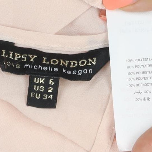 Lipsy London Women Pink UK 6 Chiffon Ruffle Pleated Bell Sleeve Blouse