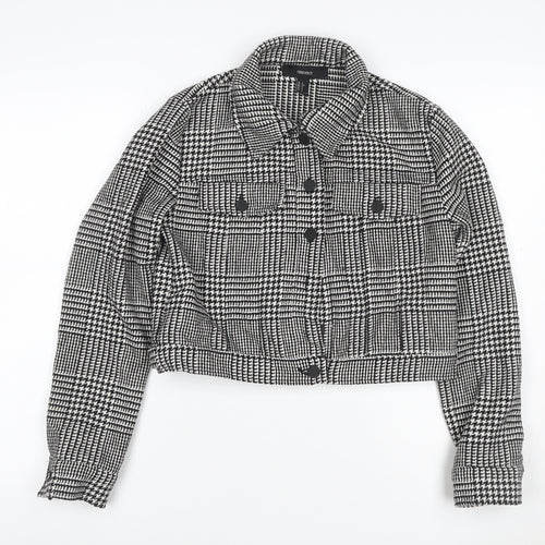 Forever 21 Women’s Black White Check Cropped Tweed Jacket Size S