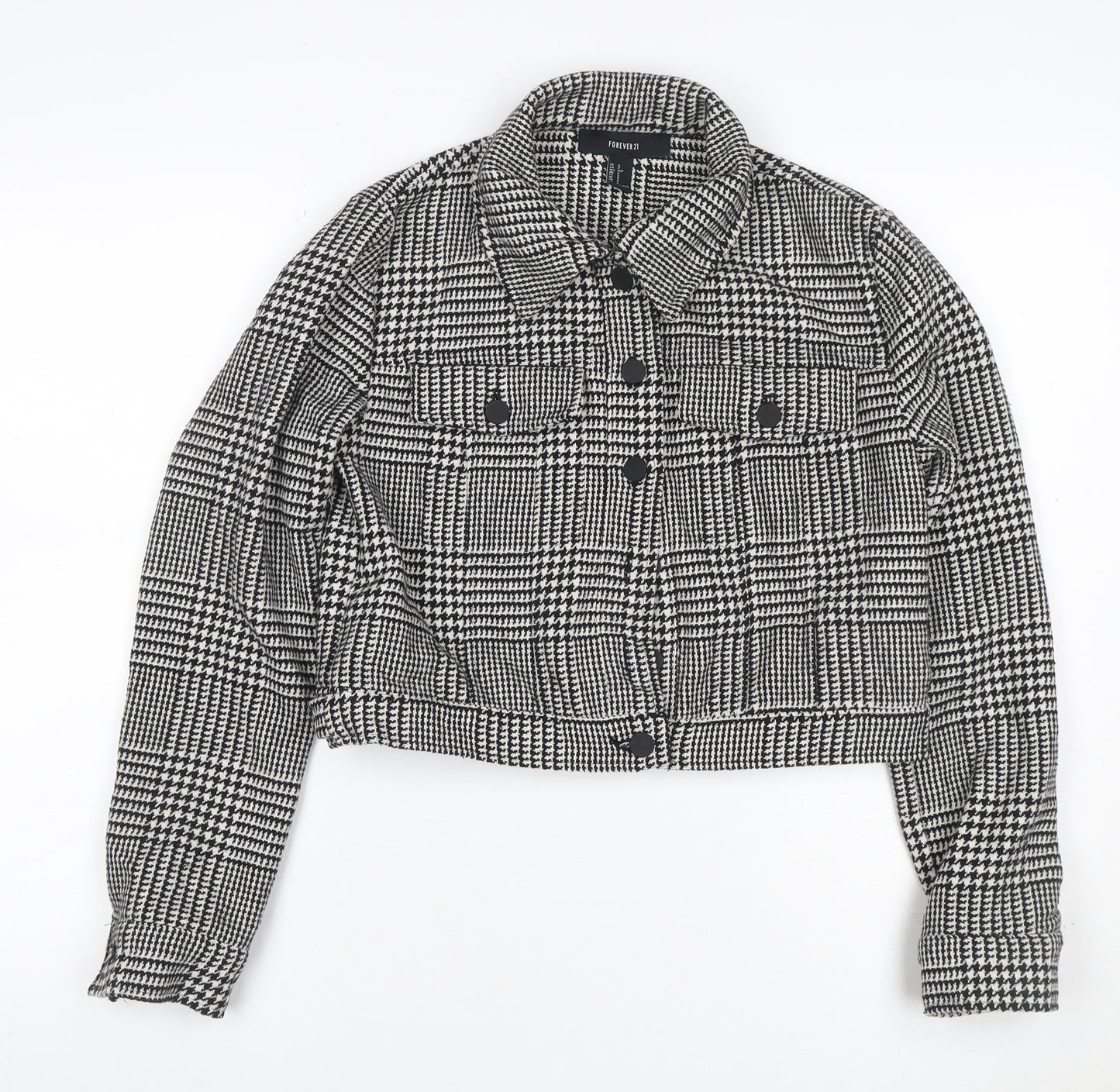 Forever 21 Women’s Black White Check Cropped Tweed Jacket Size S