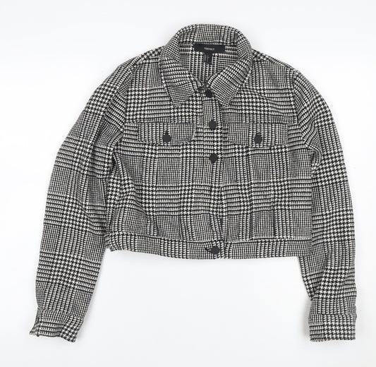Forever 21 Women’s Black White Check Cropped Tweed Jacket Size S