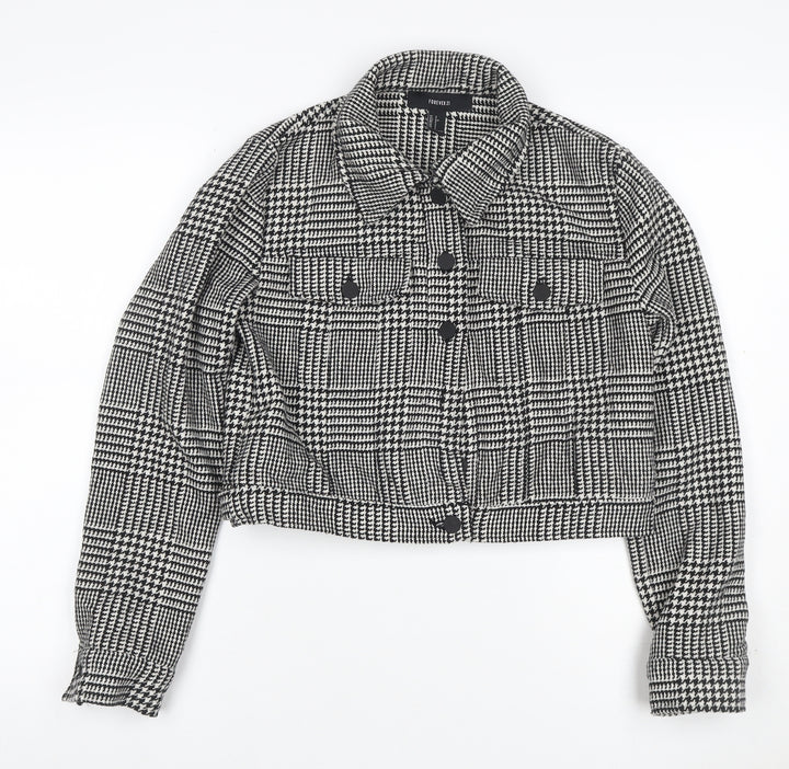 Forever 21 Women’s Black White Check Cropped Tweed Jacket Size S